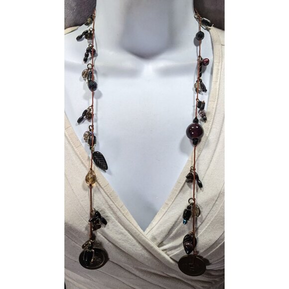 Handmade Glass Charm Wrap Necklace With Vintage Coin Accents - Picture 3 of 6